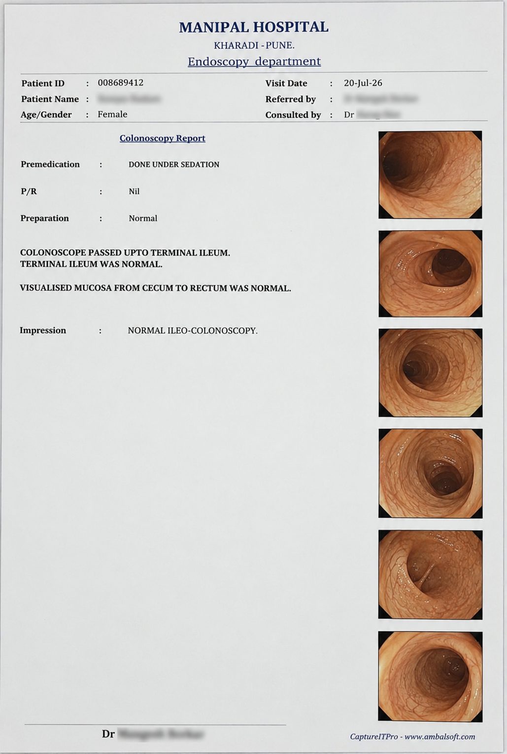 Colonoscopy report, follow-up