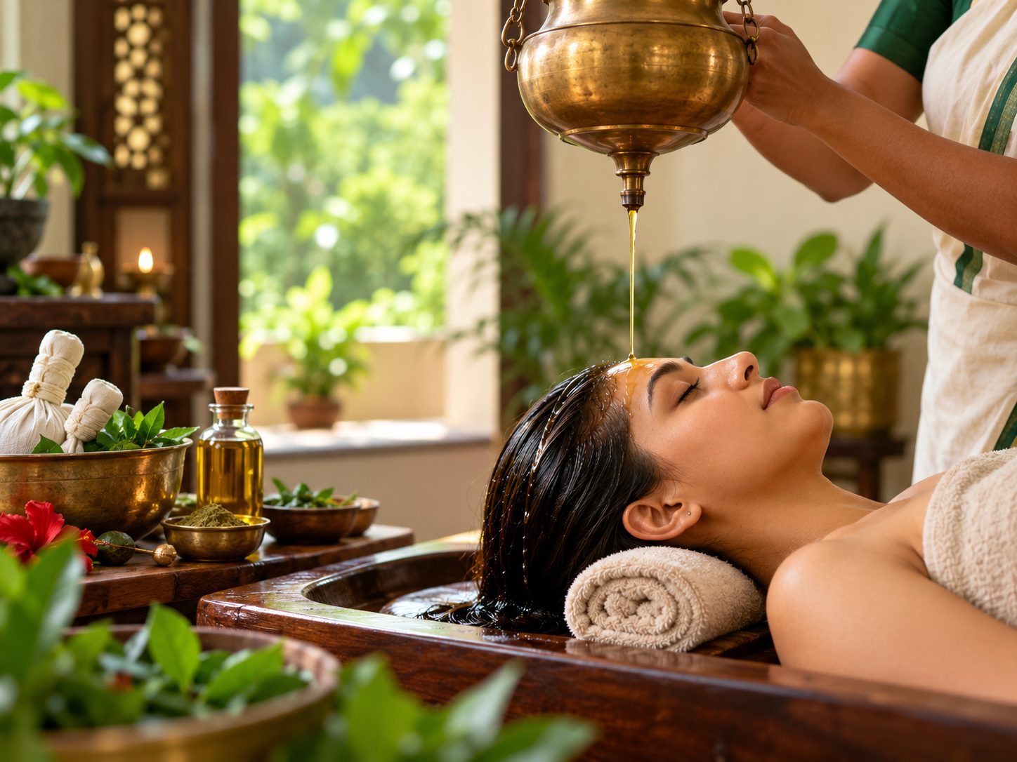 Panchakarma therapy room set up for Basti and oil-based treatment at an Ayurvedic clinic in Pune